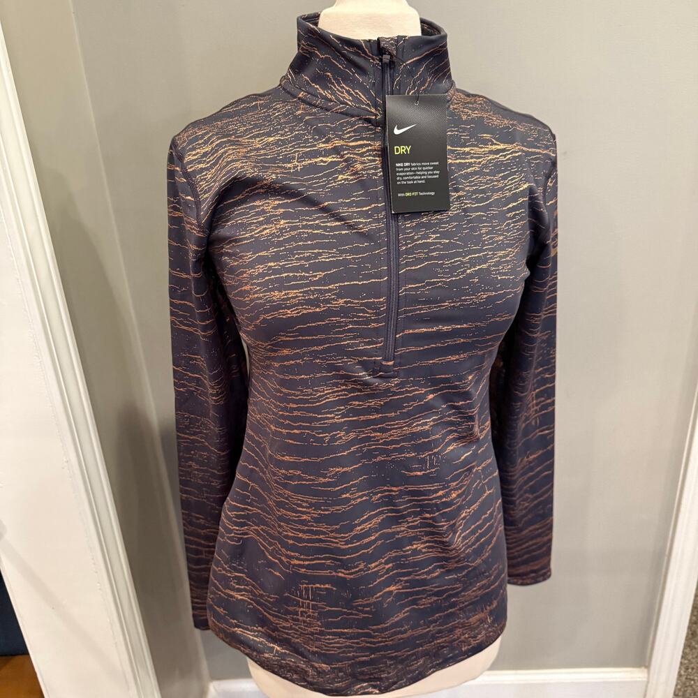 Nike NWT Pro Shirt Jacket Quarter Zip Pullover Lrg Dri Fit Crackle Navy Copper